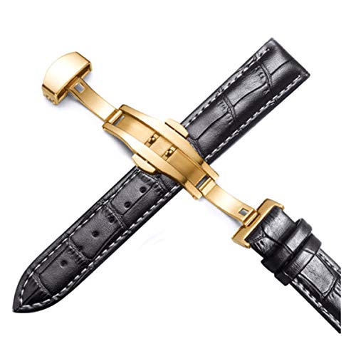 Leder Uhrenarmbänder 12 / 24mm Universal-Uhr-Schmetterlings-Schnallen-Band-Stahlwölbungs-Bügel 22mm Uhrenarmband Gold Schwarz Weiß, 18mm von Tedbear