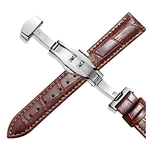 Leder Uhrenarmbänder 12 / 24mm Universal-Uhr-Schmetterlings-Schnallen-Band-Stahlwölbungs-Bügel 22mm Uhrenarmband-Silber, Braun, Weiß, 18mm von Tedbear