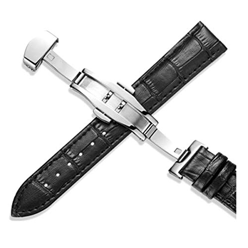 Leder Uhrenarmbänder 12 / 24mm Universal-Uhr-Schmetterlings-Schnallen-Band-Stahlwölbungs-Bügel 22mm Uhrenarmband-Silber-Schwarz, 14mm von Tedbear