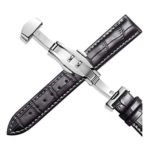 Leder Uhrenarmbänder 12 / 24mm Universal-Uhr-Schmetterlings-Schnallen-Band-Stahlwölbungs-Bügel 22mm Uhrenarmband-Silber-Schwarz-Weiß, 15mm von Tedbear