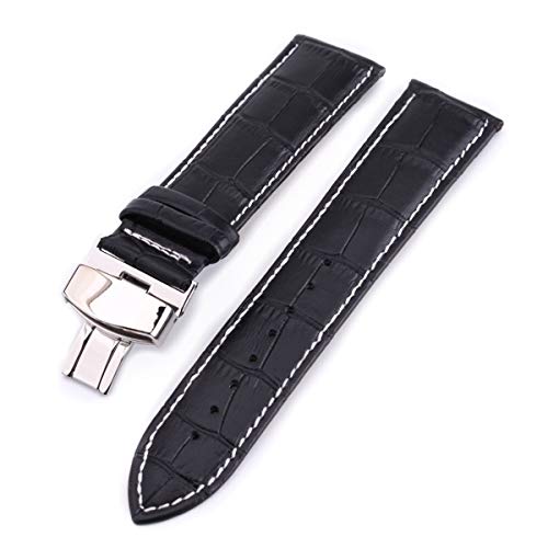 Leder Uhrenarmbänder 12mm 24mm Universal-Uhr-Schmetterlings-Schnallen-Band-Stahl Faltschließe Uhrenarmband Ersatz Black Line, 21mm von Tedbear