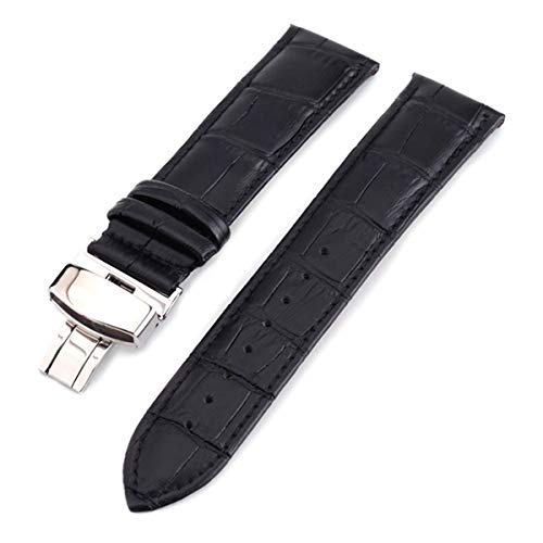 Uhr-Schwarz-Uhrenarmbänder Lederarmband Uhrenarmband 18mm 20mm 22mm Faltbare Haken-Armband-Uhr-Zubehör Armbänder Schwarz, 24mm von Tedbear