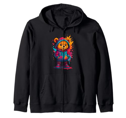 Bunter Teddybär-Liebhaber, ästhetisch, urbaner Teddybär, Damen Kapuzenjacke von Teddy Bear Art Streetwear Hip Hop Culture Kids Boy