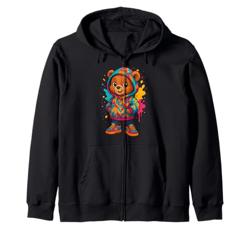 Bunter Teddybär-Liebhaber, ästhetisch, urbaner Teddybär, Damen Kapuzenjacke von Teddy Bear Art Streetwear Hip Hop Culture Kids Boy