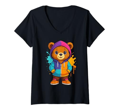 Damen Bunter Teddybär-Liebhaber, ästhetisch, urbaner Teddybär, Damen T-Shirt mit V-Ausschnitt Damen Bunter Teddybär-Liebhaber, ästhetisch, urbaner Teddybär, Damen T-Shirt mit V-Ausschnitt von Teddy Bear Art Streetwear Hip Hop Culture Kids Boy