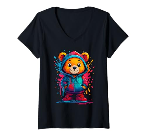 Damen Bunter Teddybär-Liebhaber, ästhetisch, urbaner Teddybär für Mädchen T-Shirt mit V-Ausschnitt Damen Bunter Teddybär-Liebhaber, ästhetisch, urbaner Teddybär für Mädchen T-Shirt mit V-Ausschnitt von Teddy Bear Art Streetwear Hip Hop Culture Kids Boy