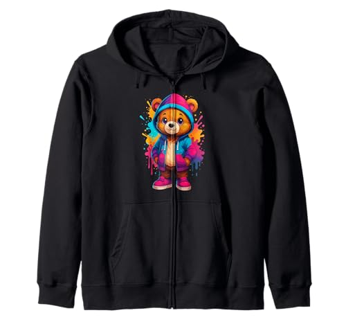 Farbenfrohe, ästhetische Urbane Streetwear für Herren, Teddybär-Liebhaber Kapuzenjacke Farbenfrohe, ästhetische Urbane Streetwear für Herren, Teddybär-Liebhaber Kapuzenjacke von Teddy Bear Art Streetwear Hip Hop Culture Kids Boy