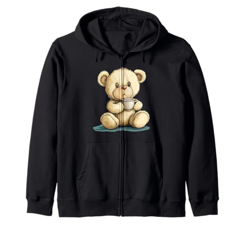 Süßer Teddybär mit einem dampfenden Cup Outfit für Erwachsene und Kinder Kapuzenjacke von Teddy Bear Cup