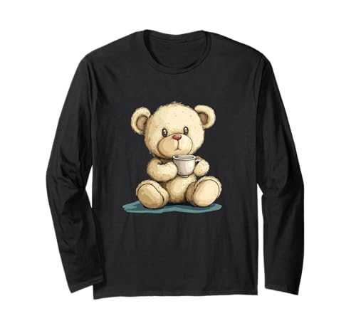 Süßer Teddybär mit einem dampfenden Cup Outfit für Erwachsene und Kinder Langarmshirt von Teddy Bear Cup