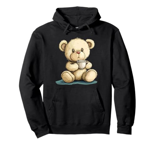 Süßer Teddybär mit einem dampfenden Cup Outfit für Erwachsene und Kinder Pullover Hoodie von Teddy Bear Cup