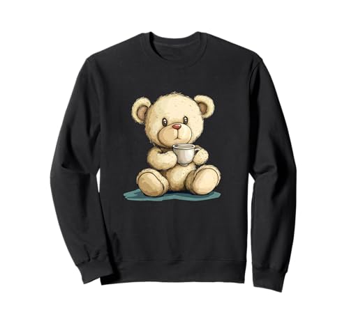 Süßer Teddybär mit einem dampfenden Cup Outfit für Erwachsene und Kinder Sweatshirt von Teddy Bear Cup