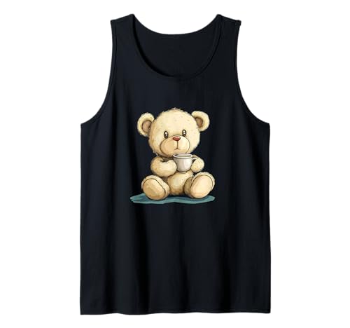 Süßer Teddybär mit einem dampfenden Cup Outfit für Erwachsene und Kinder Tank Top von Teddy Bear Cup