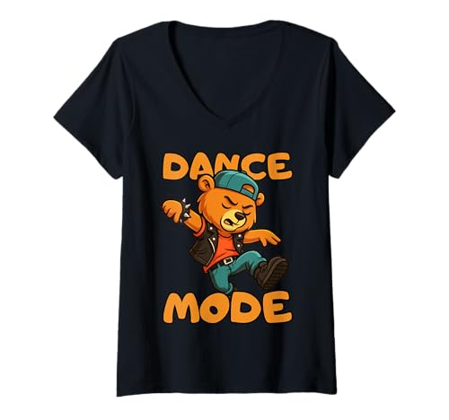 Damen Lustiger Braunbär Tanzmodus Trainer Geschenk für Männer Frauen Kinder T-Shirt mit V-Ausschnitt von Teddy Bear Dance Coach Hip Hop Rock Graphic Design