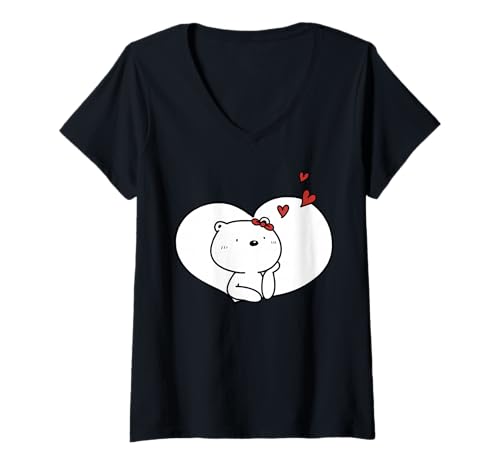 Damen Teddybär mit Herz, lustiges Unisex-Design für Männer und Frauen T-Shirt mit V-Ausschnitt von Teddy Bear With Heart Funny Unisex Design For Tee