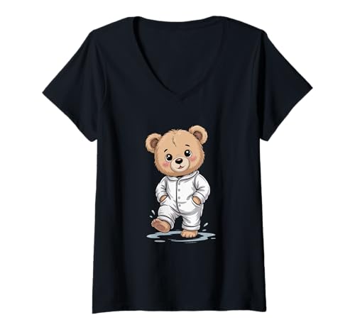 Damen Sweet Dreams Cooler Teddybär mit Schlafanzug T-Shirt mit V-Ausschnitt Damen Sweet Dreams Cooler Teddybär mit Schlafanzug T-Shirt mit V-Ausschnitt von Teddy Bear with Pajamas Tee Co.