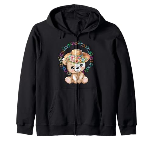 60er Retro Bär Teddy Kinder Mädchen Teddybär Blumen Kapuzenjacke von Teddy Teddybär Bär