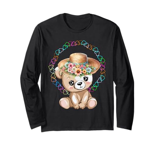 60er Retro Bär Teddy Kinder Mädchen Teddybär Blumen Langarmshirt von Teddy Teddybär Bär