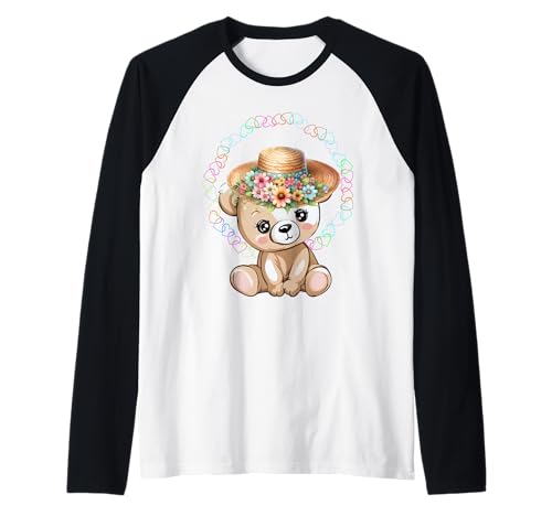 60er Retro Bär Teddy Kinder Mädchen Teddybär Blumen Raglan von Teddy Teddybär Bär