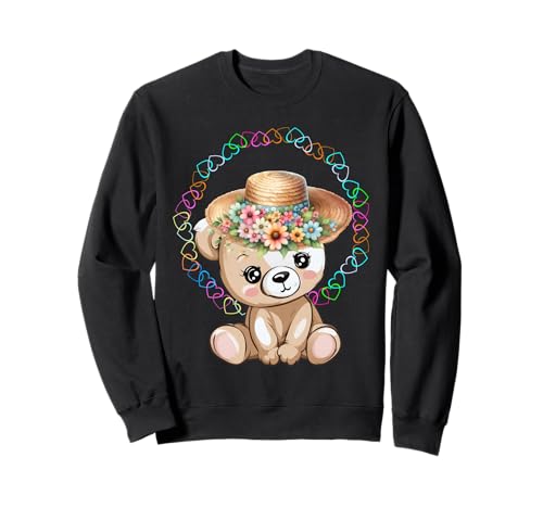 60er Retro Bär Teddy Kinder Mädchen Teddybär Blumen Sweatshirt von Teddy Teddybär Bär