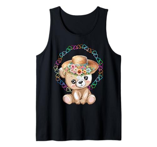 60er Retro Bär Teddy Kinder Mädchen Teddybär Blumen Tank Top von Teddy Teddybär Bär