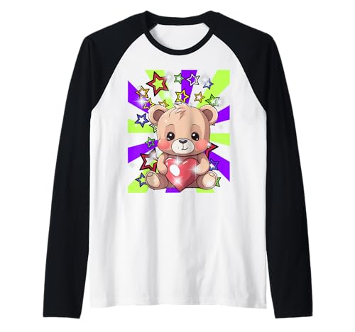 Teddy Bären Retro Bär Kinder Mädchen Jungen Herz Raglan von Teddy Teddybär Bär