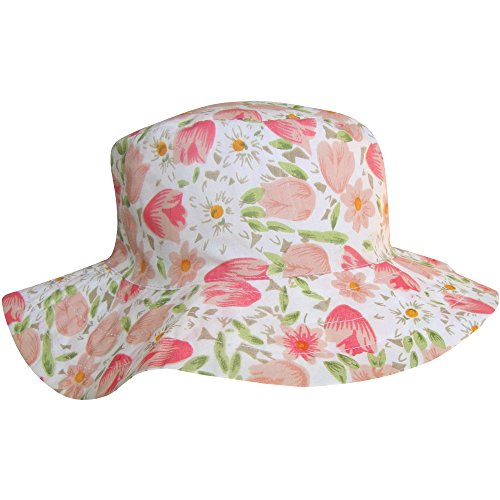 Damen Breite Krempe Blumenmuster Tulpe Design Sommer Sommerhut - Rose Et Crème, S/M (56cm), Pink & Creme von TeddyT's