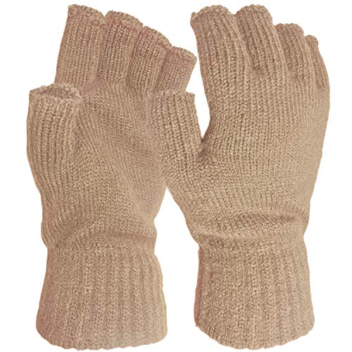 Damen Fingerlose Handschuhe, extraweich, Warm, fein gestrickt, Thermo-Handschuhe, Fingerlose Winter-Handschuhe Gr. Einheitsgröße, beige von TeddyT's