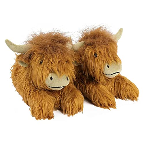 Highland Cow Hausschuhe | Highland Cow Geschenke für Frauen Männer | Süße Highland Kuh Stofftier Winter Hausschuhe | Schottische Hochlandkuh-Plüschhausschuhe, Weihnachts- und Geburtstagsgeschenke von Tedious