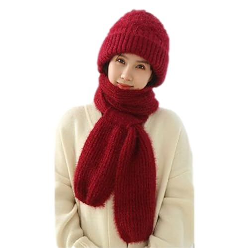 Tedious Integrierter Gehörschutz Winddichter Mützenschal | 2-in-1 Wintermütze mit Kapuze für Damen | Gestrickte Beanie Mütze mit Halswärmer | Verdickte warme Mütze Winterzubehör für Damen Halskopf von Tedious