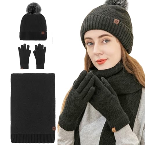 Mütze Handschuhe Schal Set Damen | Winter Beanie Handschuhe Schal | Weiche Fleece-Thermo-Mütze, Schal, Handschuhe für Winter, Wandern, Reisen, Camping, Skifahren, Snowboarden Tedious von Tedious