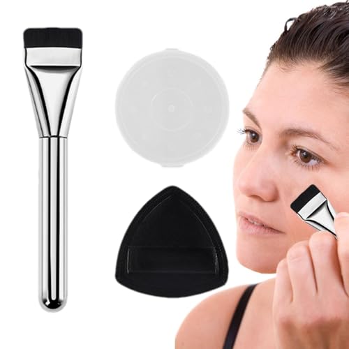 Tedious Flacher Rouge-Concealer-Pinsel, Schönheitspinsel für flüssige Grundierung, Make-up-Grundierungspinsel-Set, Creme-Concealer-Schwämme, Puff- und dünne Pinsel für Damen-Make-up, Treffen, Party von Tedious