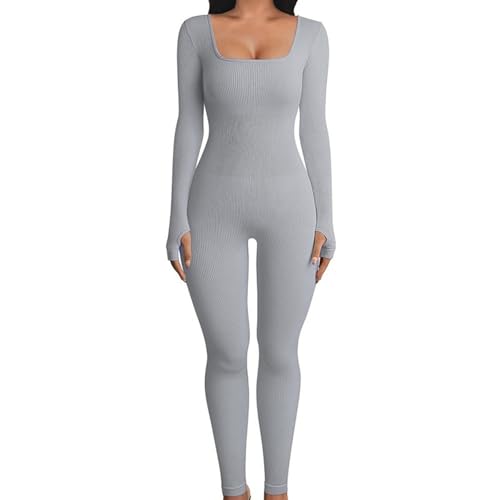 Tedious Langarm-Overall für Damen,Langarm-Sport-Overall,Langärmliger Leggings mit quadratischem Ausschnitt und ganzer Länge, figurbetonter Stretch-Overall - Ganzkörper-Bodys für Damen, Langarm-Body von Tedious