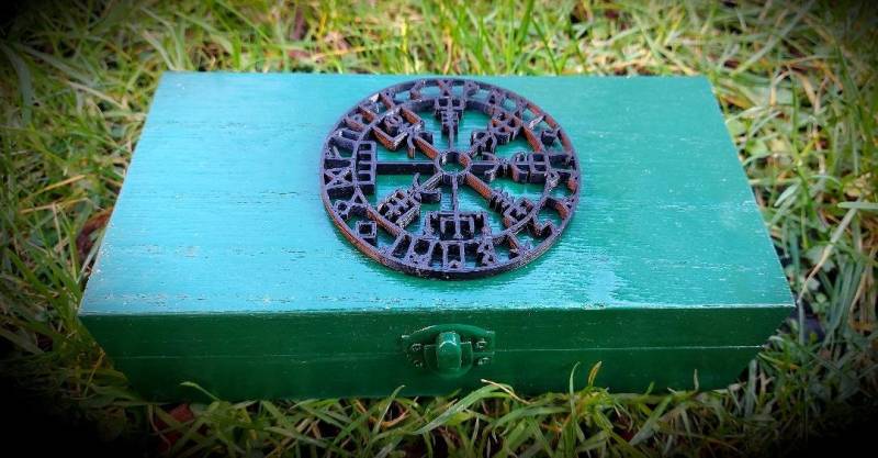 Handgemachte Holzschmuck/Organizer Box Mit 3D Acryl Wikinger Vegvisir Runen Kompass Symbol Pagan Reise von TedyCreations