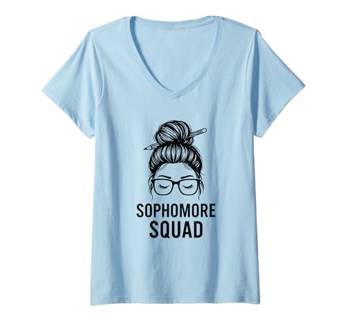 Damen Sophomore Squad, 10. Klasse, Highschool T-Shirt mit V-Ausschnitt von Tee Junction