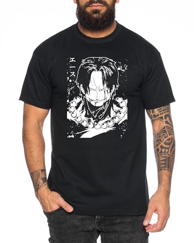 Ace Blood - Herren T-Shirt Straw Hat Luffy Zoro One Monkey D. Pirat Ace Piece Goku Anime Ruffy, Größe:XXL, Farbe:Schwarz von Tee Kiki