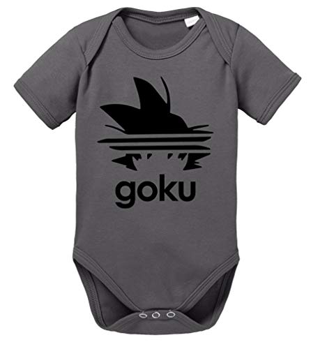 Adi Goku Dragon Son Baby Ball Strampler Bio Baumwolle Body Jungen & Mädchen 0-12 Monate, Größe:74/7-9 Monate, Farbe:Dunkel Grau von Tee Kiki