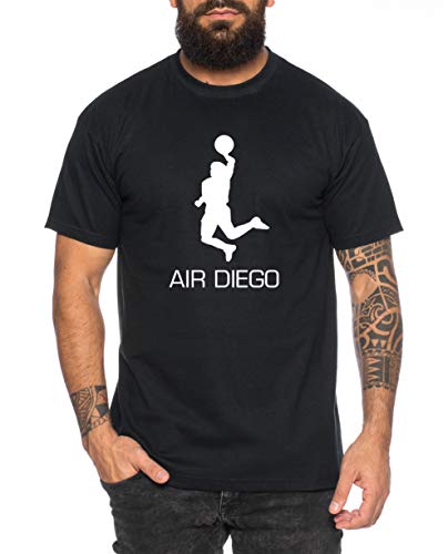 Air Diego - Herren T-Shirt Argentinien WM 1986 Maradona Shirt Fußball Soccer Legend Fussballstar, Farbe:Schwarz, Größe:4XL von Tee Kiki