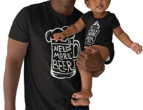 Beer Milk - Partner - T-Shirt Vater Sohn Papa Kind Baby Strampler Body Partnerlook, Größe:L, T-Shirts:Herren T-Shirt Schwarz von Tee Kiki