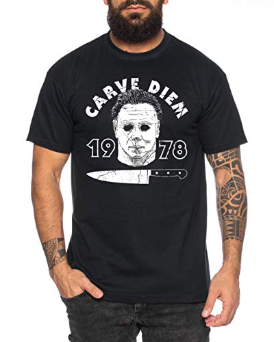 Carve Diem - Herren T-Shirt Halloween Michael Horror Myers Pennywise Man 13 Jason Voorhees Nightmare, Farbe:Schwarz, Größe:XXL von Tee Kiki