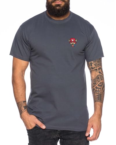 Chopper Icon Straw Hat Besticktes Herren T-Shirt - Manga Pirat Anime Luffy One, Farbe:Dunkel Grau, Größe:L von Tee Kiki