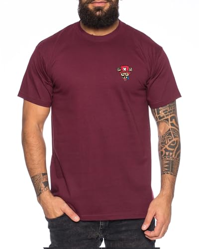 Chopper Icon Straw Hat Besticktes Herren T-Shirt - Manga Pirat Anime Luffy One, Farbe:Weinrot, Größe:M von Tee Kiki