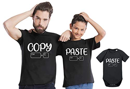 Copy Paste - Partner - T-Shirt Vater Sohn Papa Kind Baby Strampler Body Partnerlook, Größe:S, T-Shirts:Herren T-Shirt Schwarz von Tee Kiki