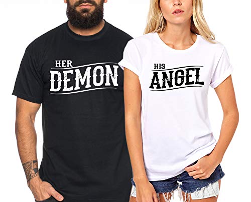 Demon Angel - Partner-T-Shirt Damen und Herren - 2 Stück - Couple-Shirt Geschenk Set für Verliebte - Partner-Geschenke - Bestes Geburtstagsgeschenk - Partnerlook von Tee Kiki