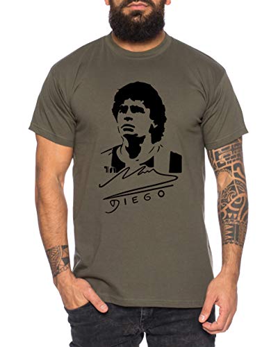 Diego - Herren T-Shirt Argentinien WM 1986 Maradona Shirt Fußball Soccer Legend Fussballstar, Farbe:Khaki, Größe:L von Tee Kiki