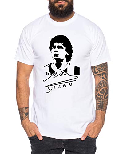 Diego - Herren T-Shirt Argentinien WM 1986 Maradona Shirt Fußball Soccer Legend Fussballstar, Farbe:Weiß, Größe:4XL von Tee Kiki