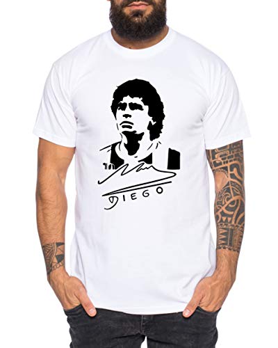 Diego - Herren T-Shirt Argentinien WM 1986 Maradona Shirt Fußball Soccer Legend Fussballstar, Farbe:Weiß, Größe:M von Tee Kiki