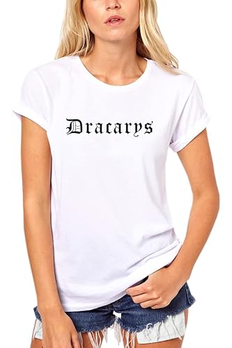 Dracarys Dragon - T-Shirt Damen Targaryen Thrones Game of stark Lannister Baratheon Daenerys Khaleesi tv blu-ray DVD, Größe:S, Farbe:Weiß von Tee Kiki