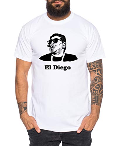 EL Diego - Herren T-Shirt Argentinien WM 1986 Maradona Shirt Fußball Soccer Legend Fussballstar, Farbe:Weiß, Größe:M von Tee Kiki