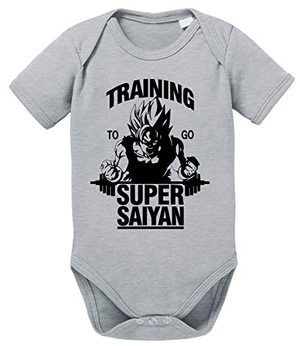 Goku SS Dragon Son Baby Ball Strampler Bio Baumwolle Body Jungen & Mädchen 0-12 Monate, Größe:56/0-2 Monate, Farbe:Grau Meliert von Tee Kiki