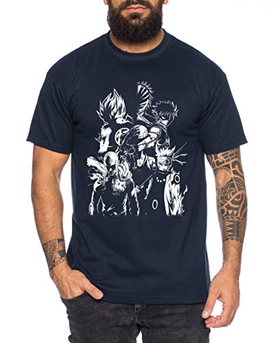 Heroes One Manga Helden Herren T-Shirt Anime Piece, Farbe:Dunkelblau, Größe:M von Tee Kiki